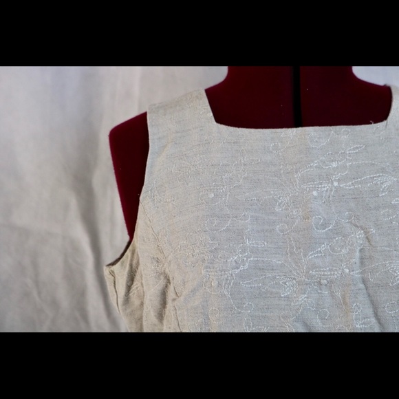 Van Heusen Linen Midi Tank Zip Embroidered Dress ! - Picture 6 of 7